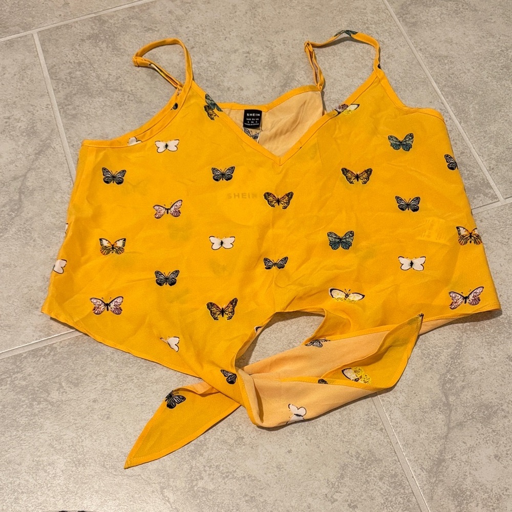SHEIN Bright Yellow Butterfly Tie-Front Top